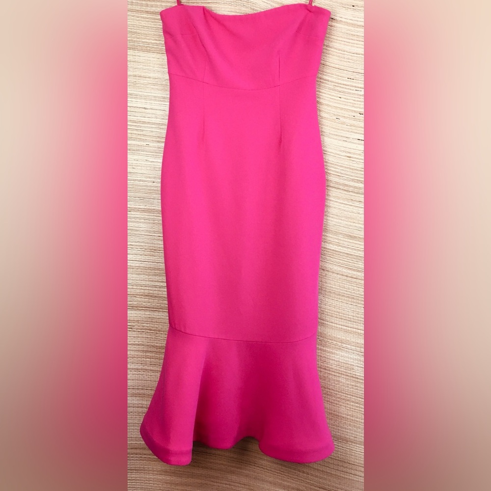 Cinq à Sept Luna Strapless Midi Dress In Hot Pink Size 10 - Picture 5 of 13